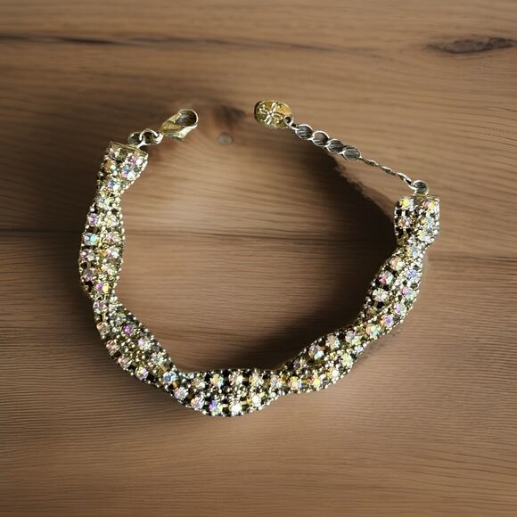 Cute Fun Silver Tone Bracelet with AB Rhinestones By Icing. Measures 8" - Picture 2 of 2